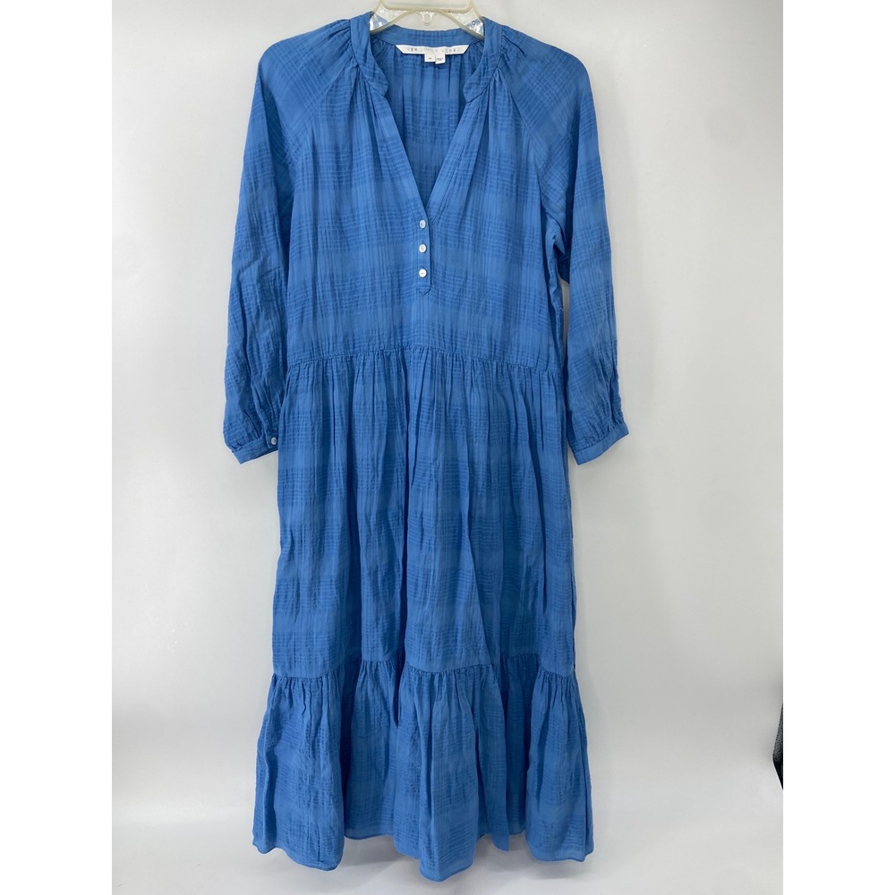 Veronica Beard‎ Sarita Dress Womens Medium Blue Boho Cottage Cost Coastal Tiered